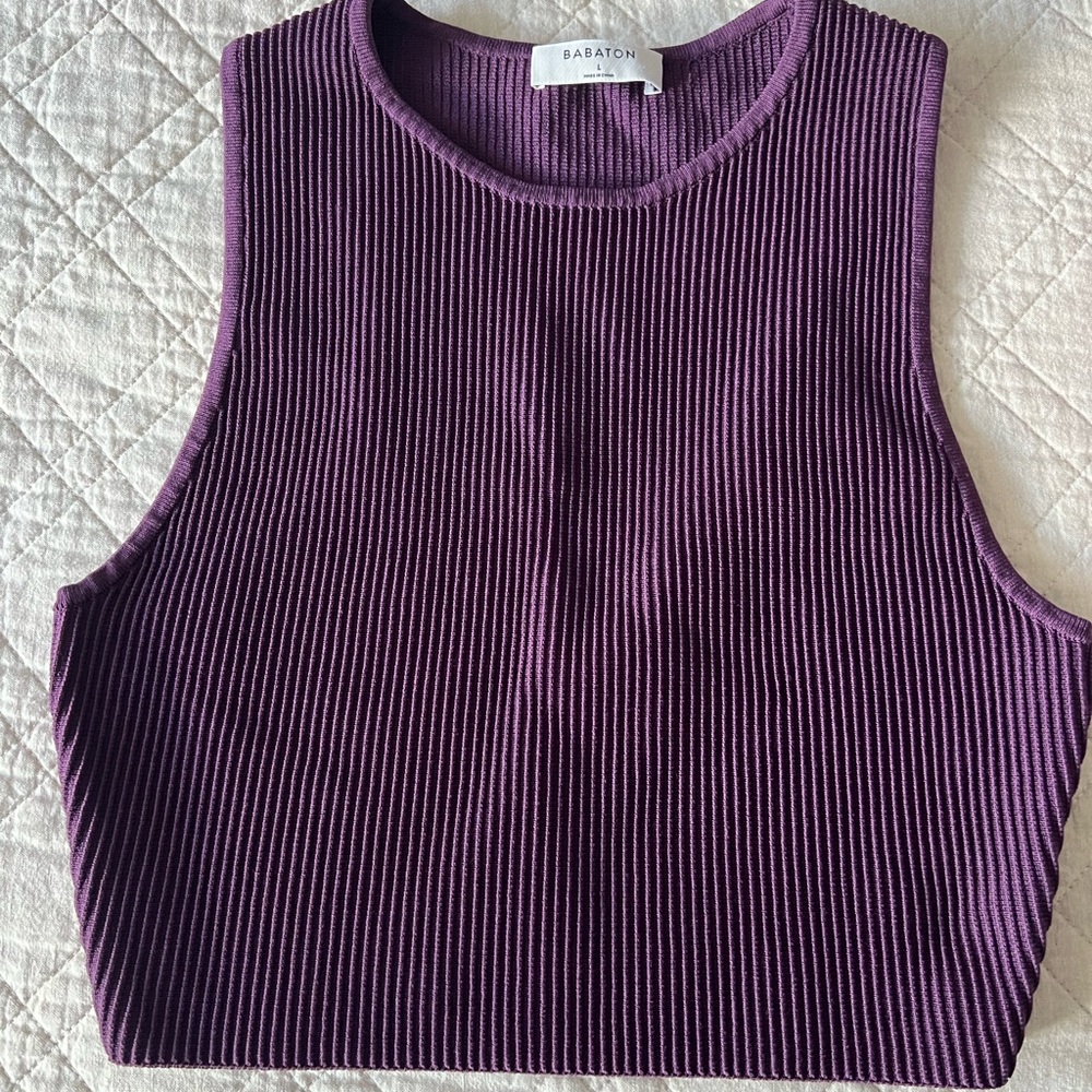 Babaton Plum Ribbed Sleeveless Crop Top